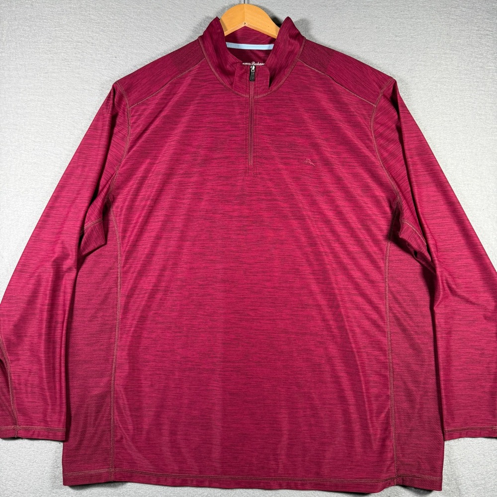 Tommy Bahama IslandZone Mens XXXL‎ Burgundy Heathered Quarter Zip Pullover